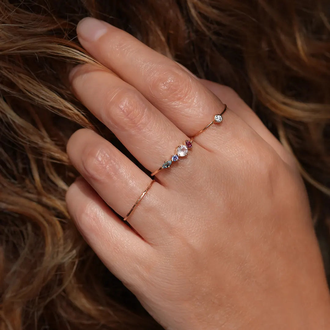 Anillo de Oro 18K Rodolita, Cuarzo Rosa