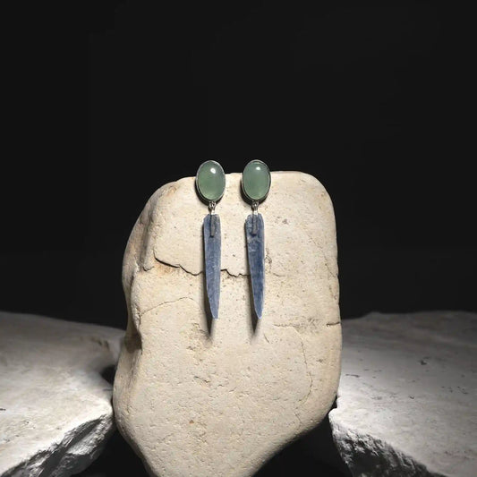 Aretes de Plata Colgantes Aura Oval con Cuarzo Verde