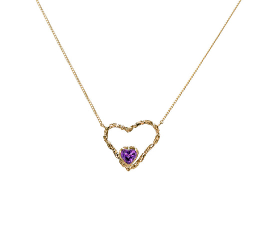 Collar de Oro Orgánico Doble Corazón 18k con Piedras Preciosas