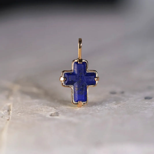Dije de Oro Cruz Lapislázuli Large 18k