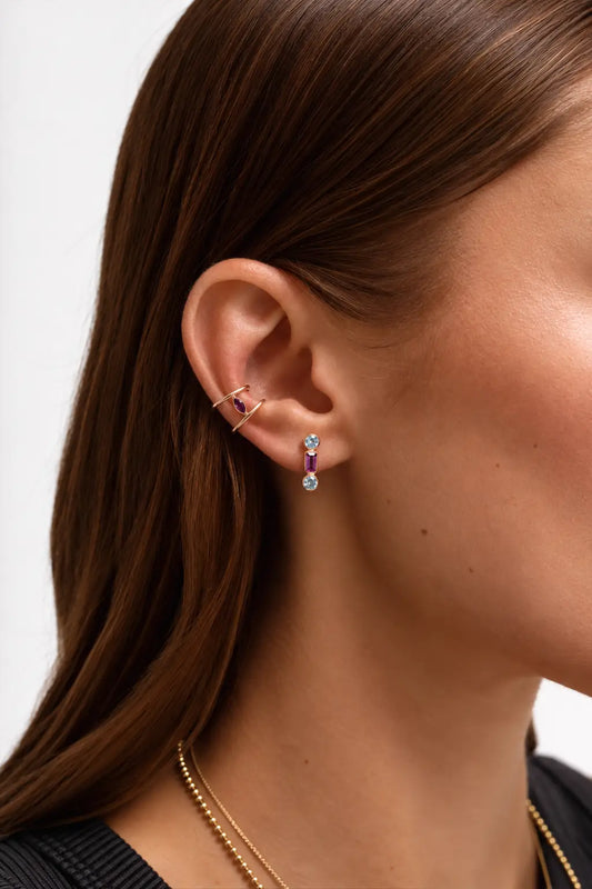 Aretes de Oro 18k Petit Baguette Aguamarina y Rodolita | Sissai Joyería 