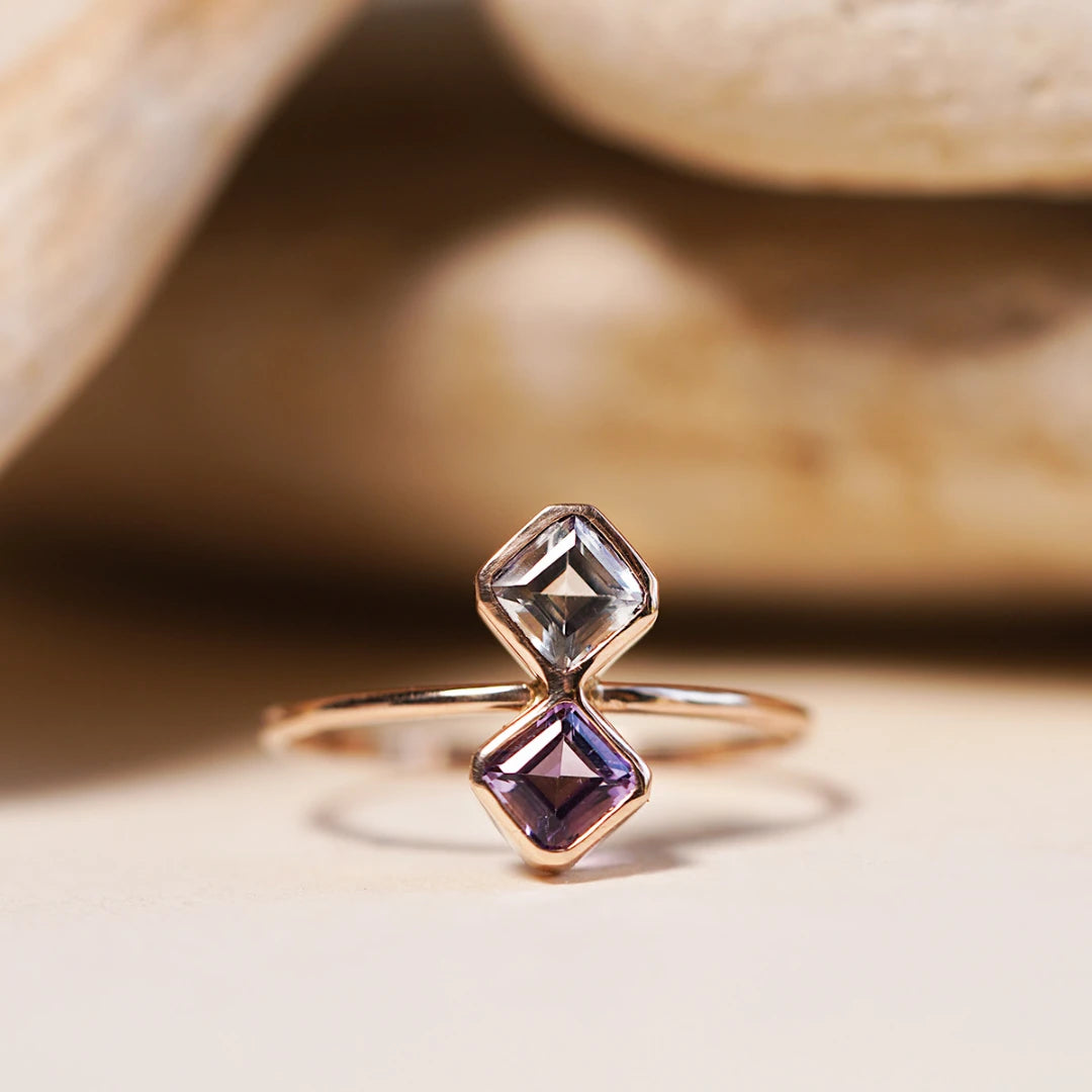 anillo oro 18k amatista y zircon
