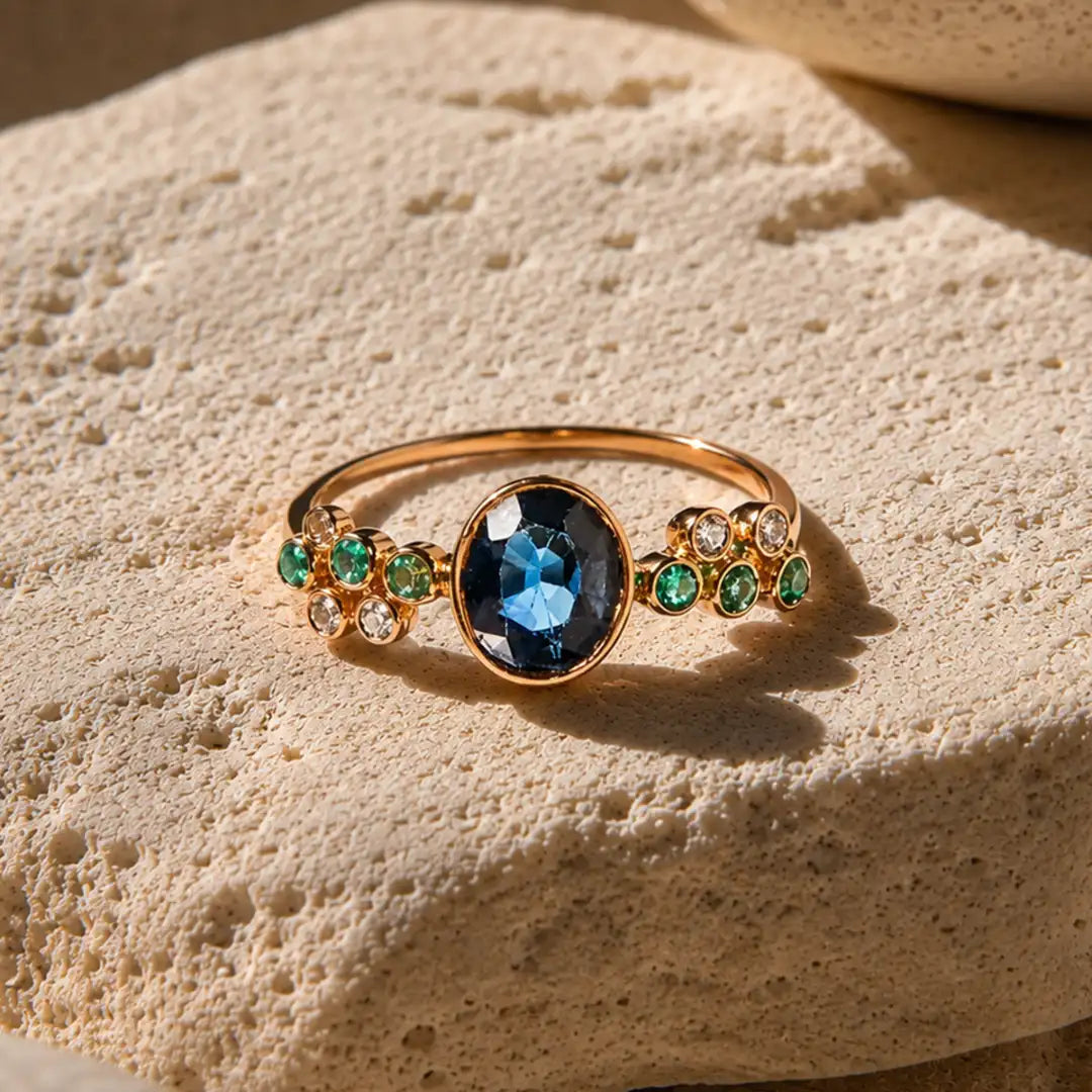 anillo oro 18k oval zafiro