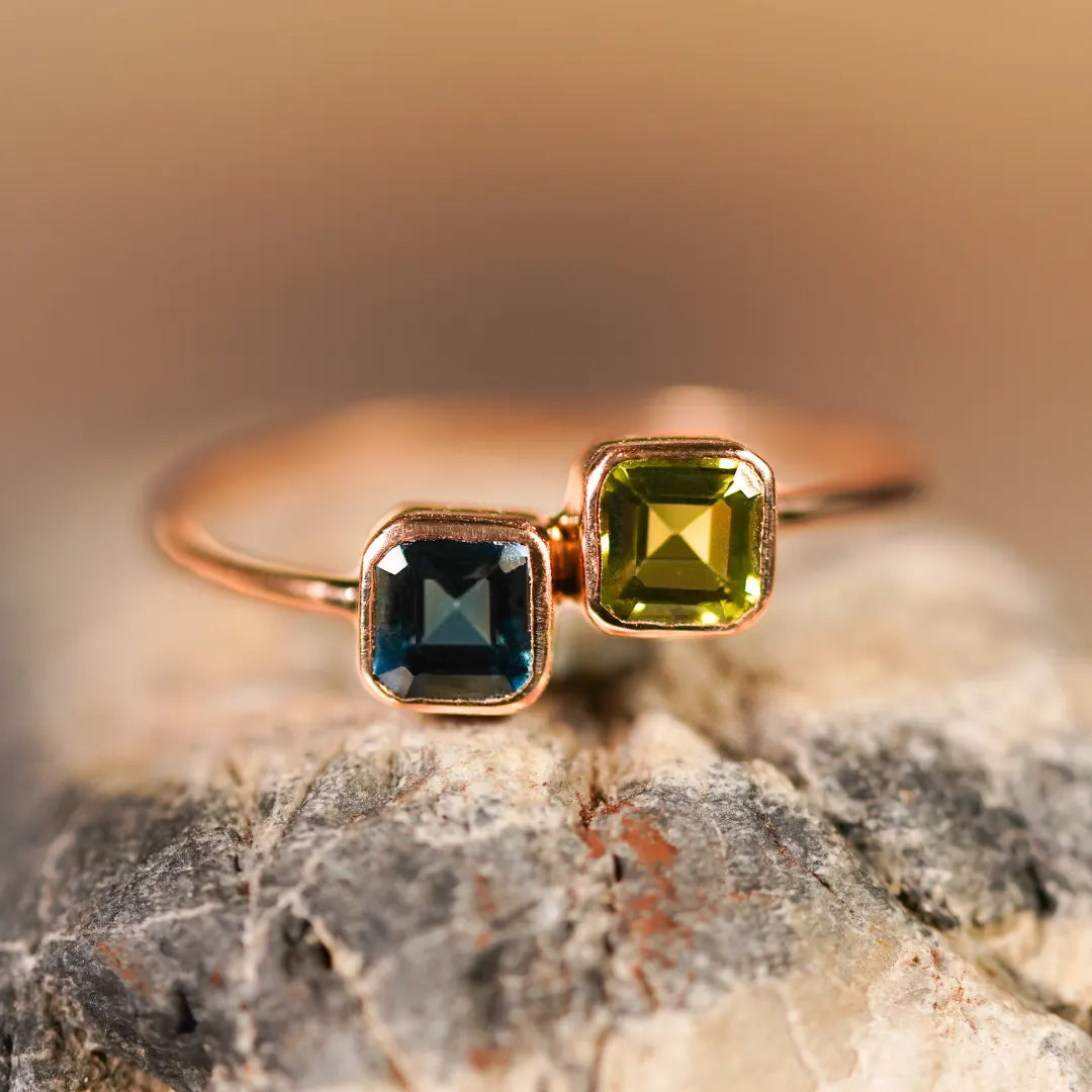 anillo oro 18k topacio peridoto