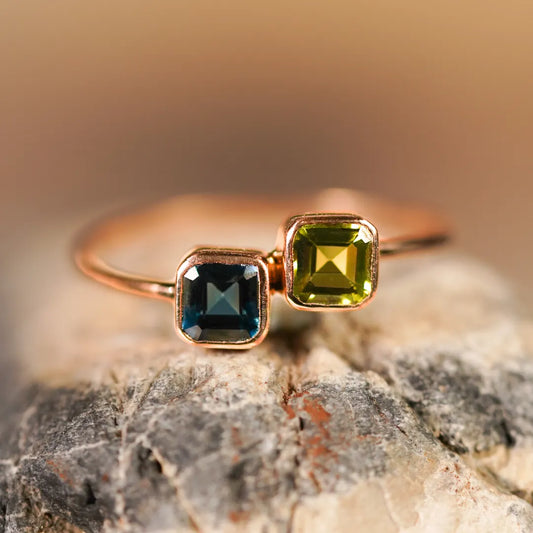 anillo oro 18k topacio peridoto
