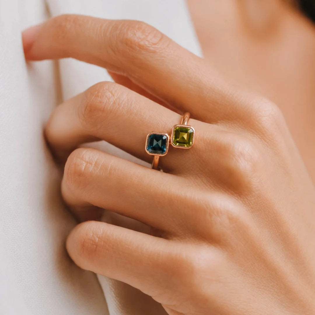 anillo oro 18k topacio peridoto modelo