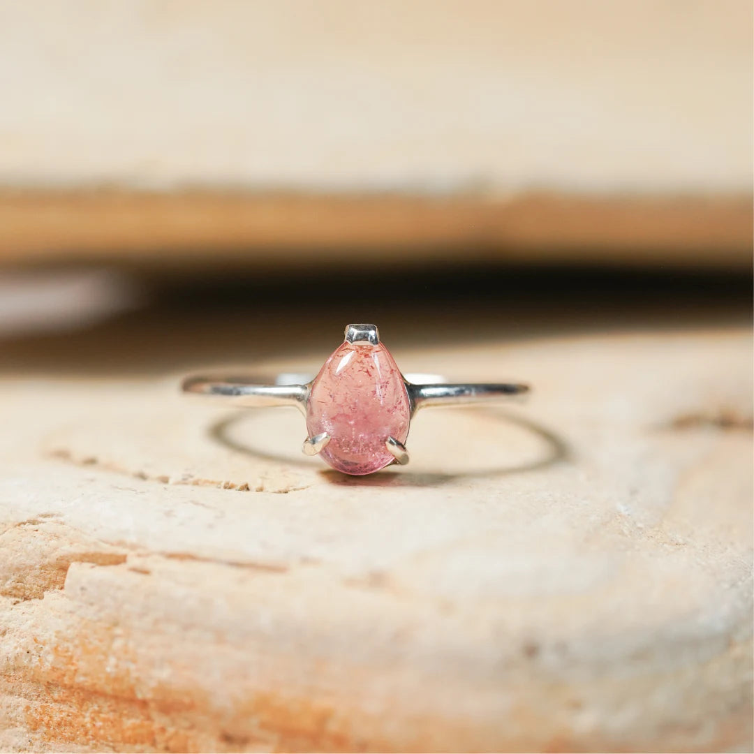 anillo plata turmalina rosa