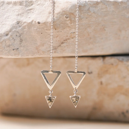 Aretes de Plata Pasantes Triángulo Pirita
