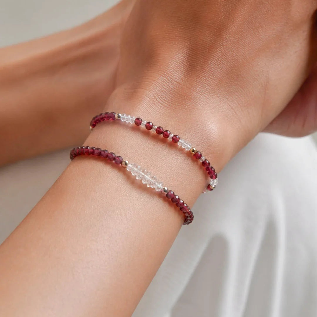 pulseras oro 18k granate cuarzo