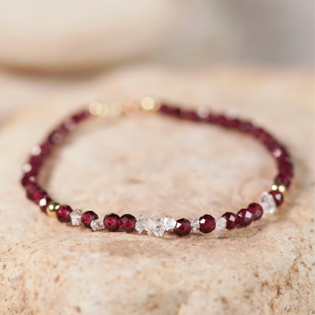pulseras oro 18k granate cuarzo