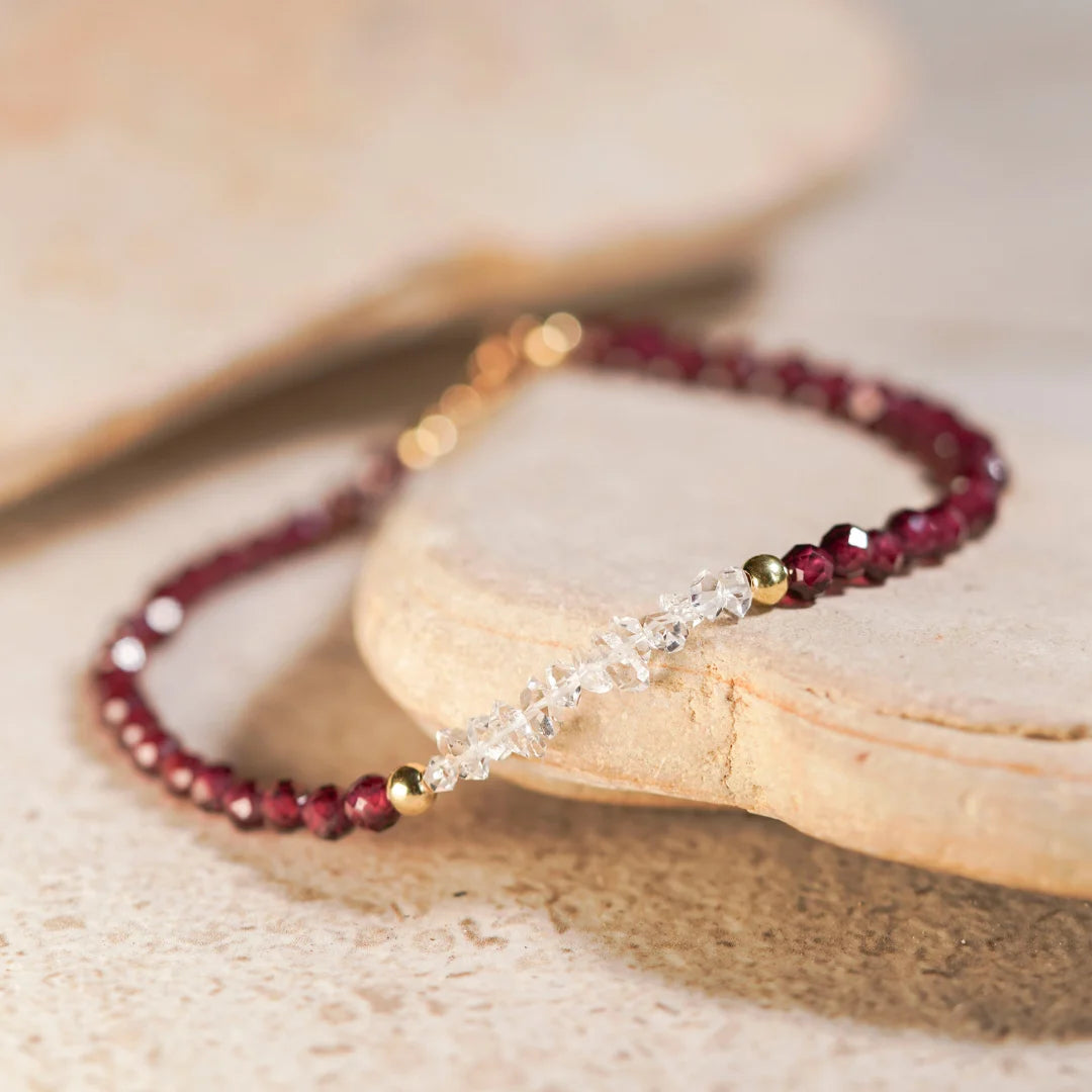 pulseras oro 18k granate cuarzo