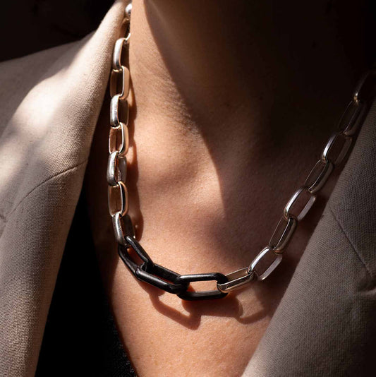 Collar de Plata Eslabones Minimal con Ónix Negro | Sissai Joyería 